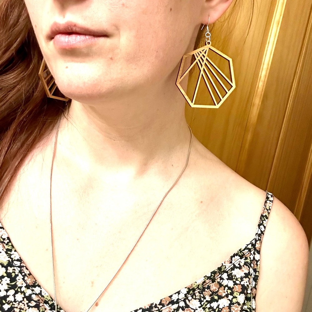 Geometric wooden dangle earrings